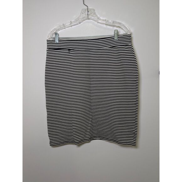 Toad & Co Black White Striped Stretch Pencil Mini Skirt L Parisian Minimalist - Picture 2 of 8